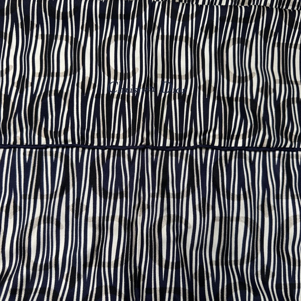 Christian Dior Navy and White Striped 100% Silk Scarf